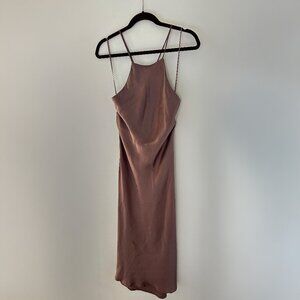 Sage the Label Satiny High-Neck Dress w/ Cowl Back – Bronze/Mocha, S